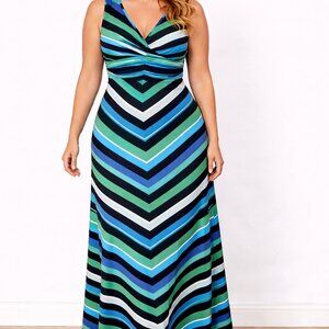 NEW DIRECTION Asymmetrical Stripes Maxi Dress Medium